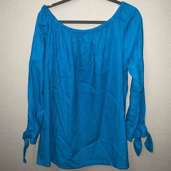 NWT Michael Kors On Off The Shoulder Long Sleeve Tie Cuff Blouse - Picture 5 of 9